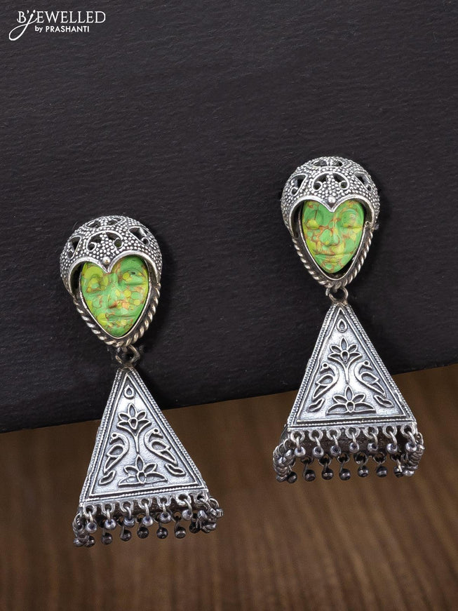 Oxidised earring light green triangle shape jhumka - {{ collection.title }} by Prashanti Sarees