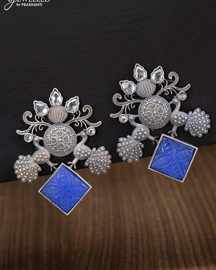Oxidised earring peacock design with blue stones - {{ collection.title }} by Prashanti Sarees