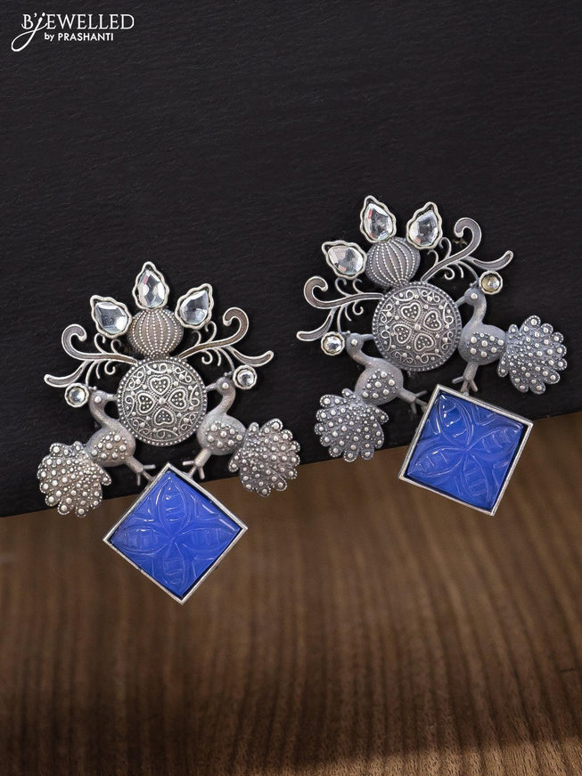 Oxidised earring peacock design with blue stones - {{ collection.title }} by Prashanti Sarees