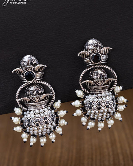 Oxidised earring with black & cz stones and pearl - {{ collection.title }} by Prashanti Sarees