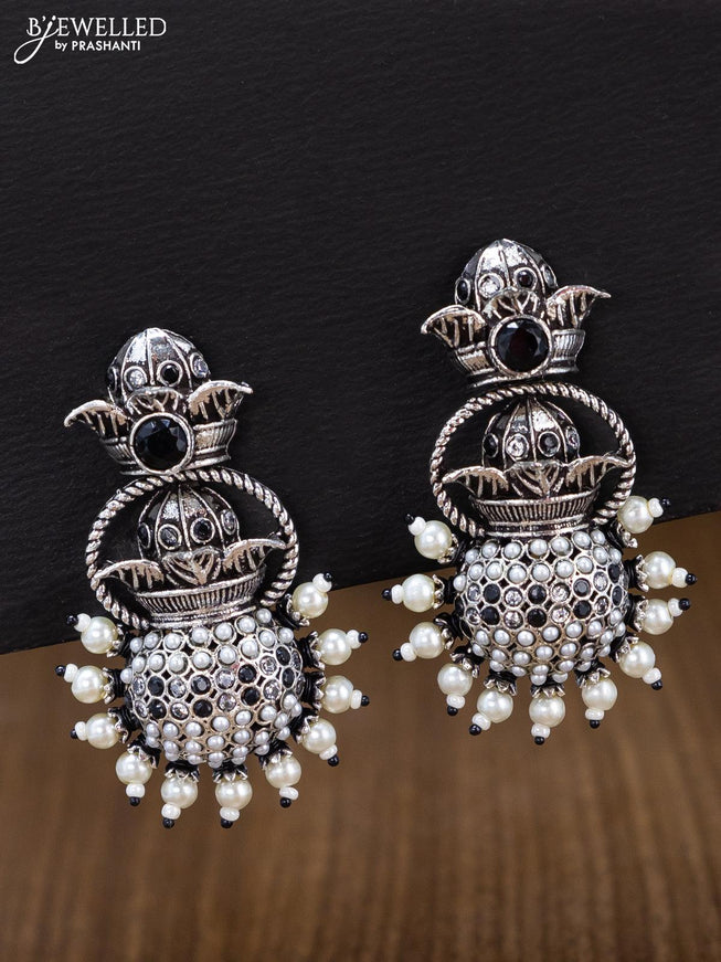 Oxidised earring with black & cz stones and pearl - {{ collection.title }} by Prashanti Sarees