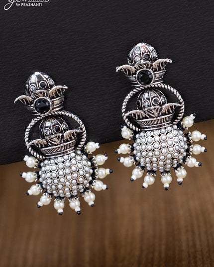 Oxidised earring with black stones and pearl - {{ collection.title }} by Prashanti Sarees
