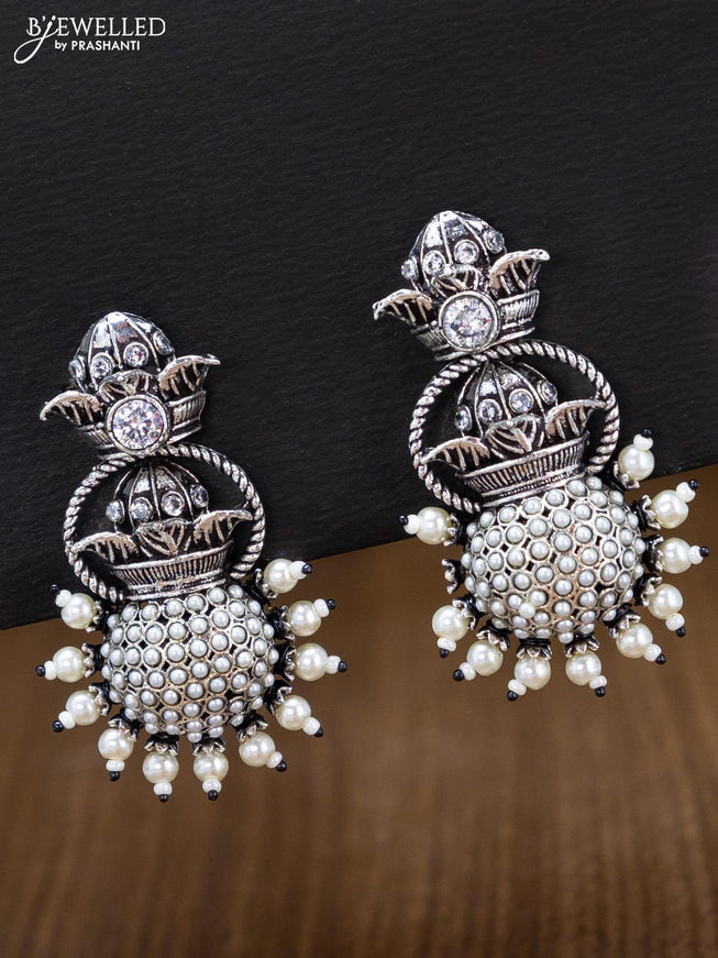 Oxidised earring with cz stones and pearl - {{ collection.title }} by Prashanti Sarees