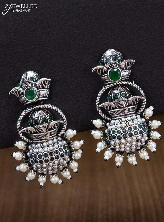 Oxidised earring with emerald stones and pearl - {{ collection.title }} by Prashanti Sarees