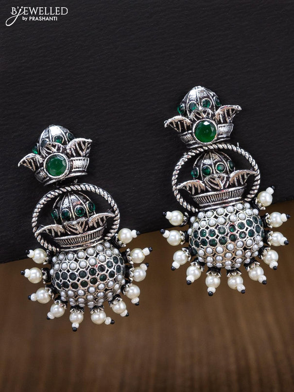 Oxidised earring with emerald stones and pearl - {{ collection.title }} by Prashanti Sarees