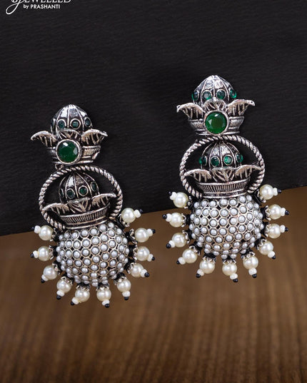 Oxidised earring with emerald stones and pearl - {{ collection.title }} by Prashanti Sarees