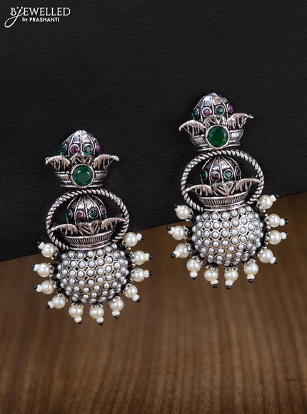 Oxidised earring with kemp stones and pearl - {{ collection.title }} by Prashanti Sarees