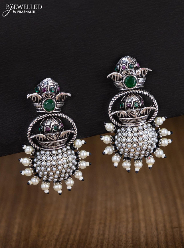 Oxidised earring with kemp stones and pearl - {{ collection.title }} by Prashanti Sarees