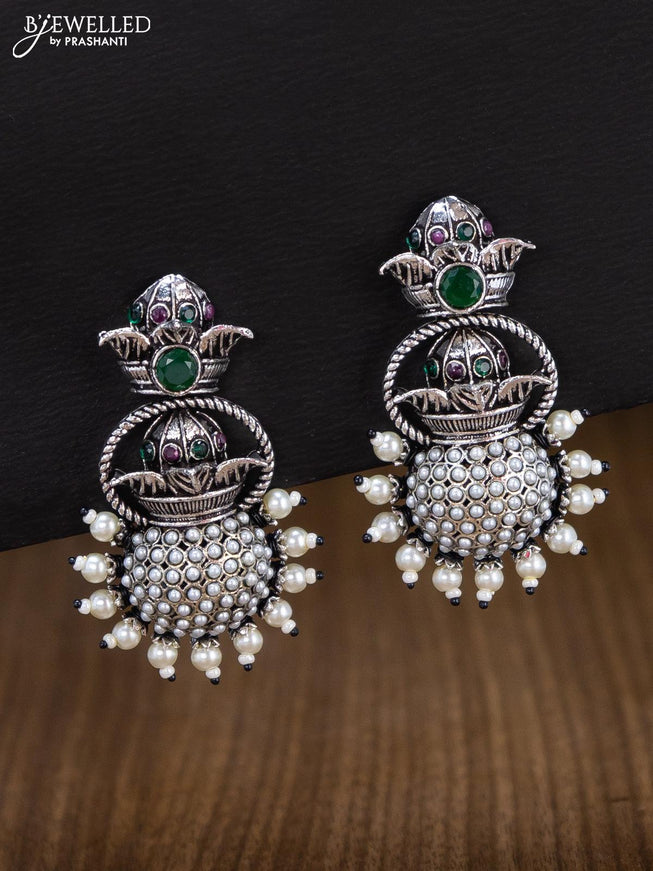 Oxidised earring with kemp stones and pearl - {{ collection.title }} by Prashanti Sarees
