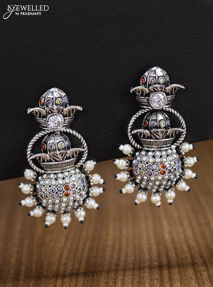 Oxidised earring with multicolour & cz stones and pearl - {{ collection.title }} by Prashanti Sarees