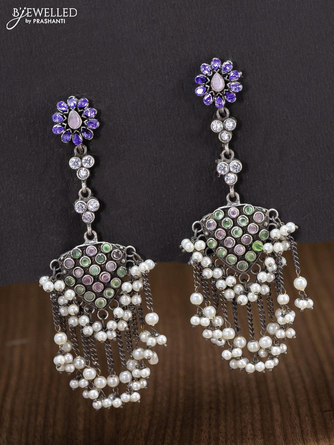 Oxidised earring with pearl hangings - {{ collection.title }} by Prashanti Sarees