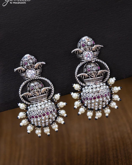 Oxidised earring with ruby & cz stones and pearl - {{ collection.title }} by Prashanti Sarees