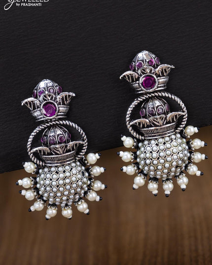 Oxidised earring with ruby stones and pearl - {{ collection.title }} by Prashanti Sarees