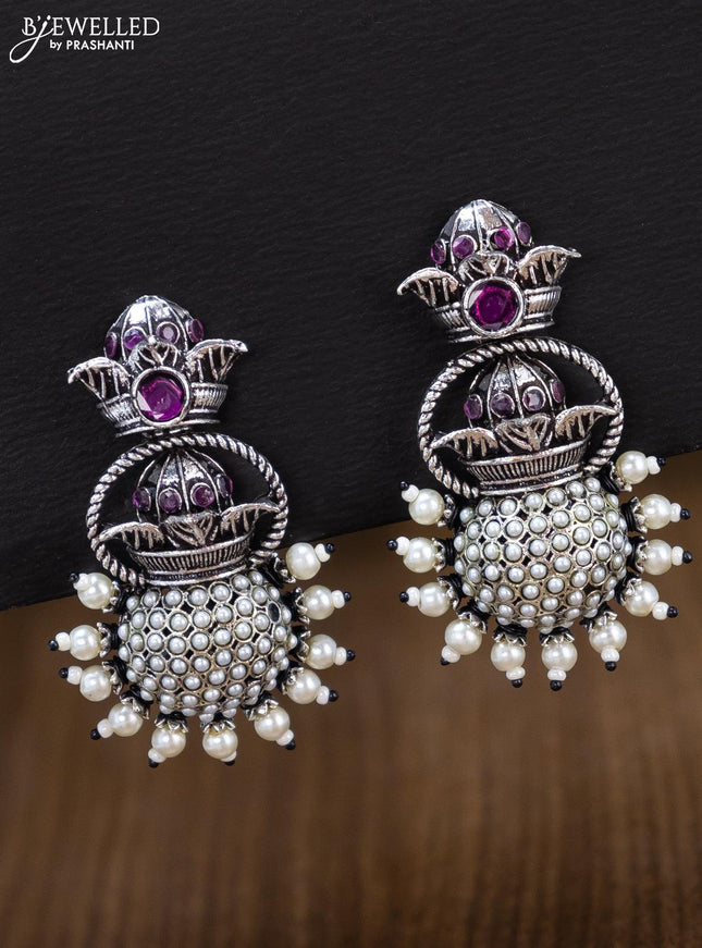 Oxidised earring with ruby stones and pearl - {{ collection.title }} by Prashanti Sarees
