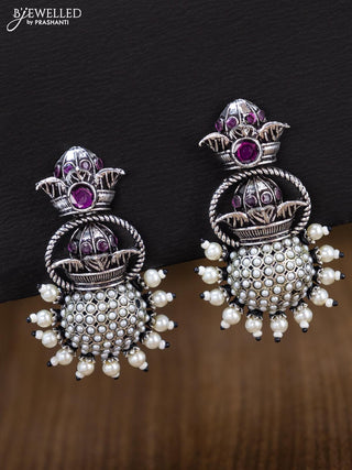 Oxidised earring with ruby stones and pearl