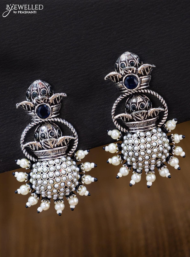 Oxidised earring with sapphire stones and pearl - {{ collection.title }} by Prashanti Sarees