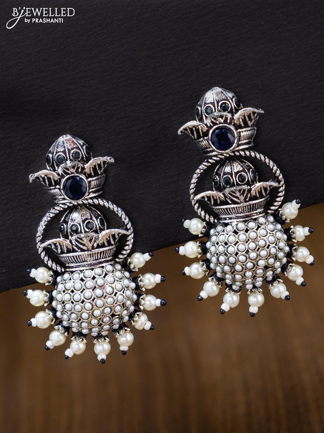 Oxidised earring with sapphire stones and pearl - {{ collection.title }} by Prashanti Sarees