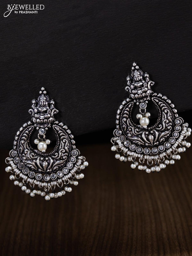 Oxidised earrings lakshmi design with cz stone and pearl hangings - {{ collection.title }} by Prashanti Sarees