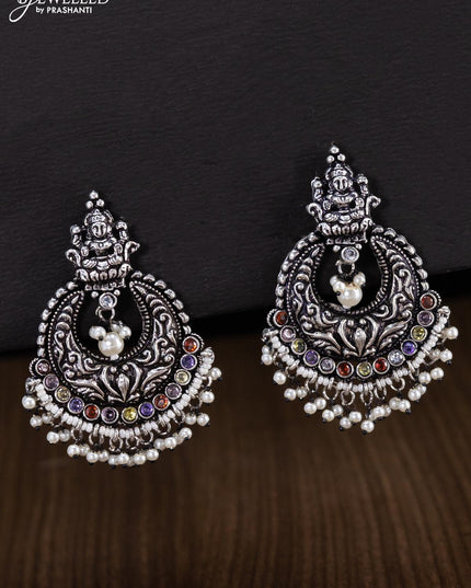 Oxidised earrings lakshmi design with multicolour stone and pearl hangings - {{ collection.title }} by Prashanti Sarees