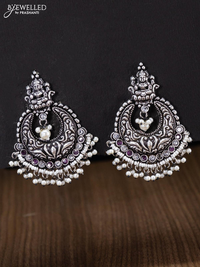 Oxidised earrings lakshmi design with ruby and cz stone - {{ collection.title }} by Prashanti Sarees