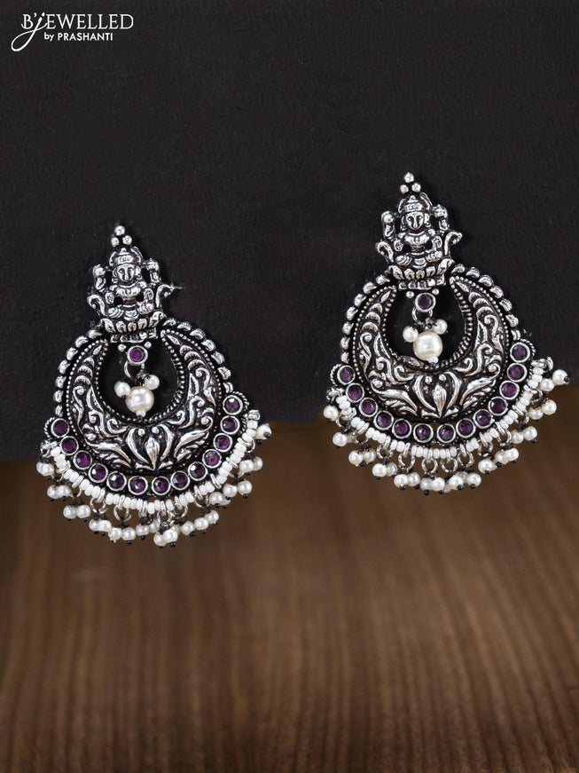 Oxidised earrings lakshmi design with ruby stone and pearl hangings - {{ collection.title }} by Prashanti Sarees