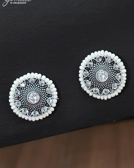 Oxidised earrings with cz stone and pearl - {{ collection.title }} by Prashanti Sarees