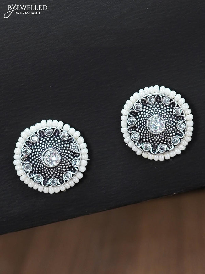 Oxidised earrings with cz stone and pearl - {{ collection.title }} by Prashanti Sarees