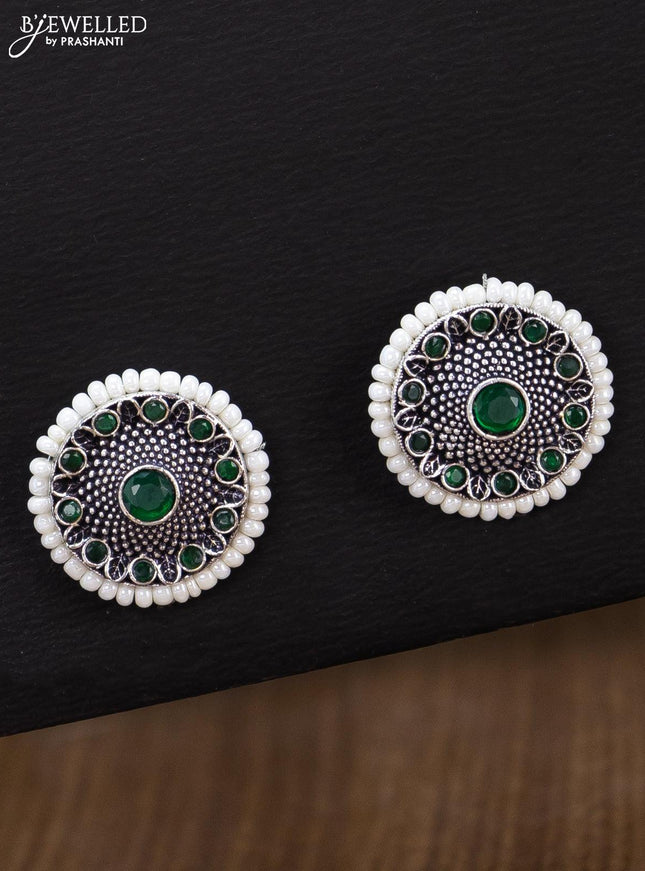 Oxidised earrings with emerald stone and pearl - {{ collection.title }} by Prashanti Sarees