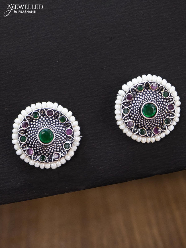 Oxidised earrings with kemp stone and pearl - {{ collection.title }} by Prashanti Sarees