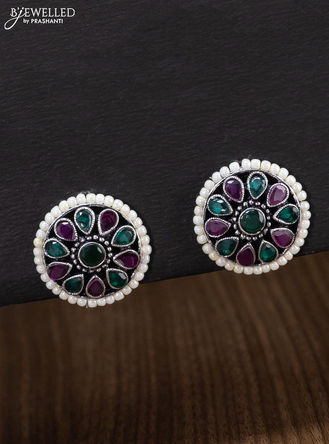 Oxidised earrings with kemp stone and pearl - {{ collection.title }} by Prashanti Sarees