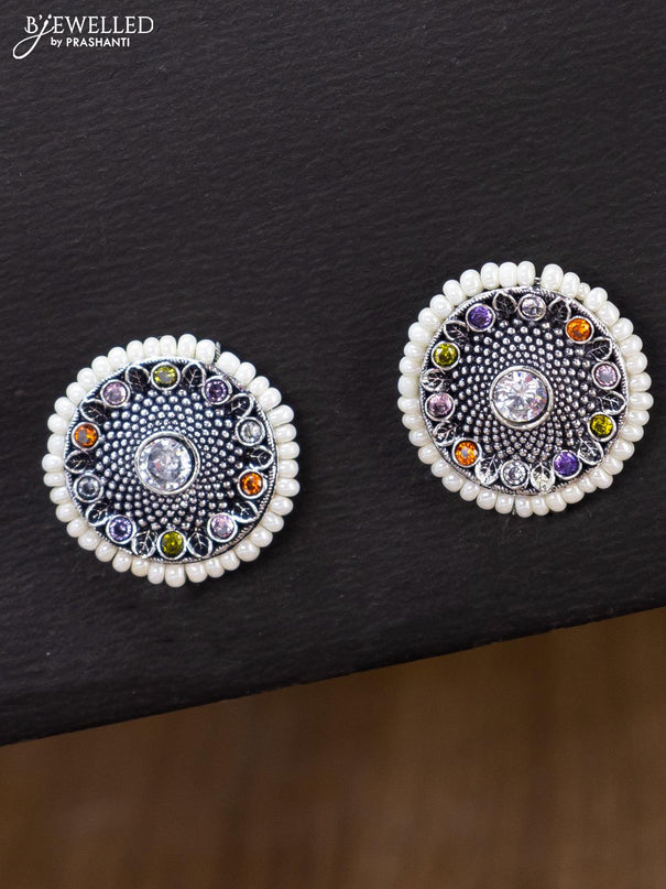 Oxidised earrings with multicolour stone and pearl - {{ collection.title }} by Prashanti Sarees