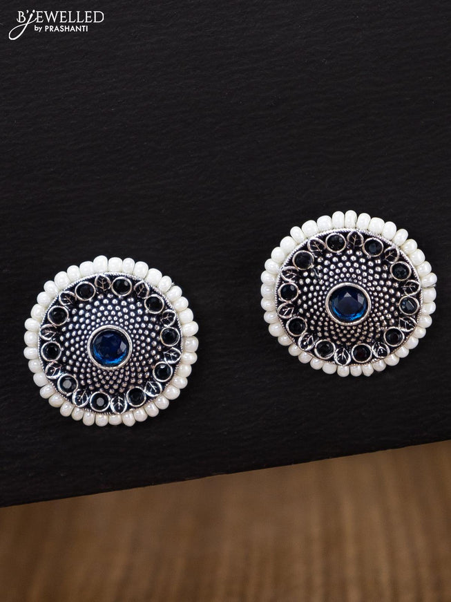 Oxidised earrings with sapphire stone and pearl - {{ collection.title }} by Prashanti Sarees