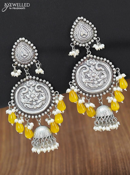 Oxidised floral design earring with yellow monalisa beads hangings - {{ collection.title }} by Prashanti Sarees