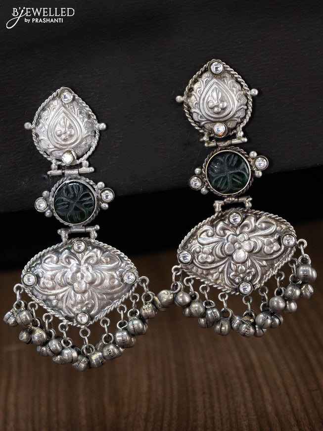 Oxidised green stone earring with floral design and hangings - {{ collection.title }} by Prashanti Sarees