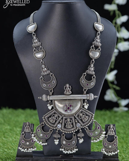 Oxidised haaram kemp and cz stone with lakshmi pendant - {{ collection.title }} by Prashanti Sarees