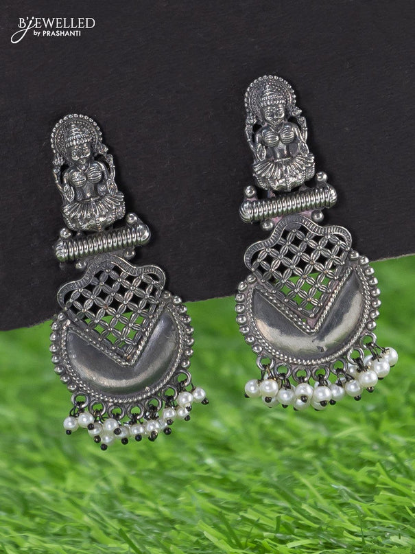 Oxidised haaram lakshmi design pink kemp and cz stone with pearl hangings - {{ collection.title }} by Prashanti Sarees