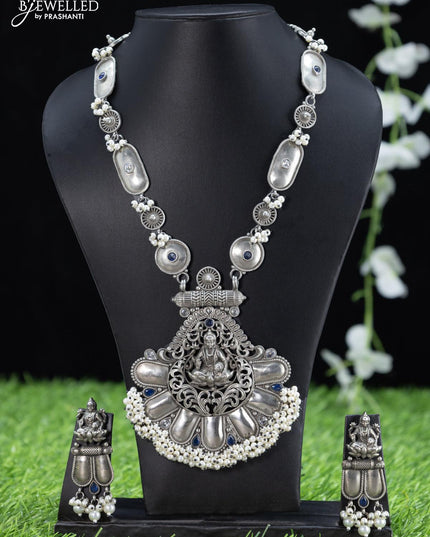 Oxidised haaram sapphire and cz stone and lakshmi pendant - {{ collection.title }} by Prashanti Sarees