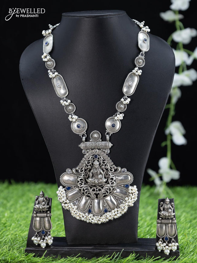 Oxidised haaram sapphire and cz stone and lakshmi pendant - {{ collection.title }} by Prashanti Sarees