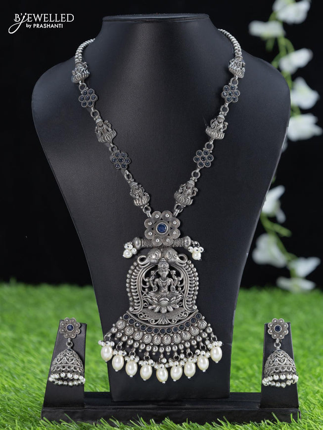 Oxidised haaram with black stone and lakshmi pendant - {{ collection.title }} by Prashanti Sarees