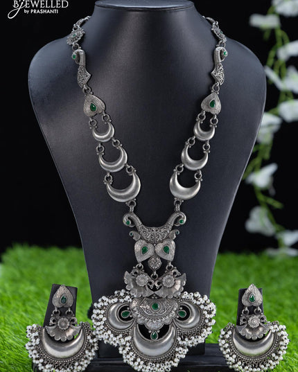 Oxidised haaram with emerald stone and pearl hangings - {{ collection.title }} by Prashanti Sarees