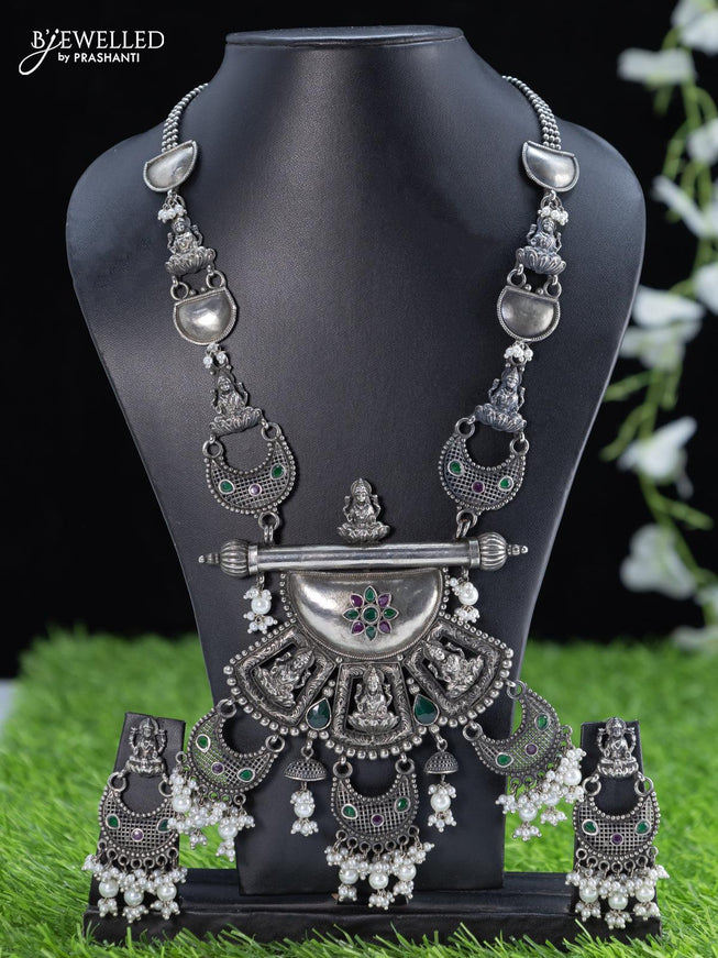 Oxidised haaram with kemp stone and lakshmi pendant - {{ collection.title }} by Prashanti Sarees