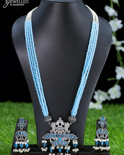 Oxidised haaram with light blue beads and pearls - {{ collection.title }} by Prashanti Sarees