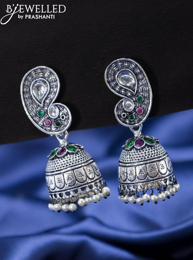Oxidised jhumka paisley design with kemp stones and pearl hangings - {{ collection.title }} by Prashanti Sarees