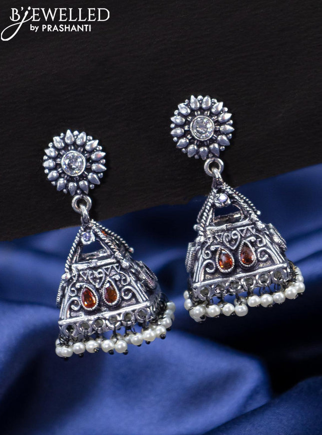 Oxidised jhumka with multicolour stones and pearl hangings - {{ collection.title }} by Prashanti Sarees