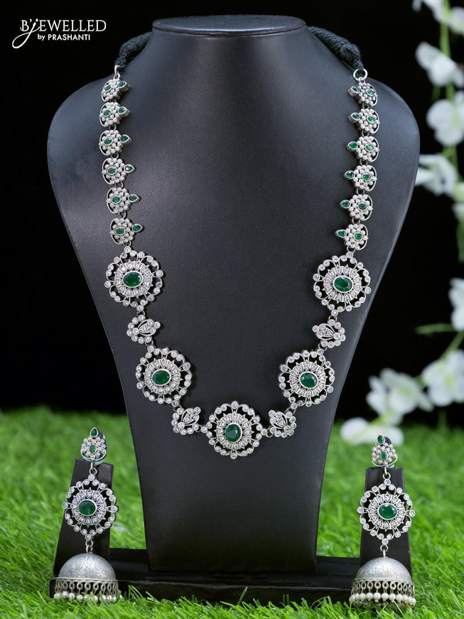 Oxidised necklace floral design with emerald stones - {{ collection.title }} by Prashanti Sarees