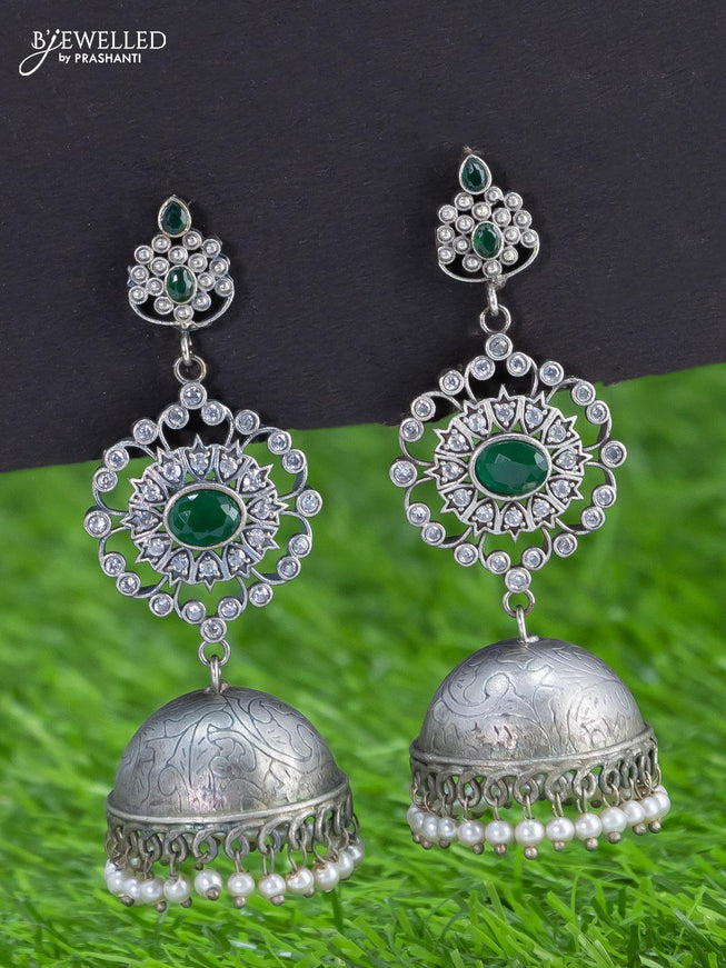 Oxidised necklace floral design with emerald stones - {{ collection.title }} by Prashanti Sarees