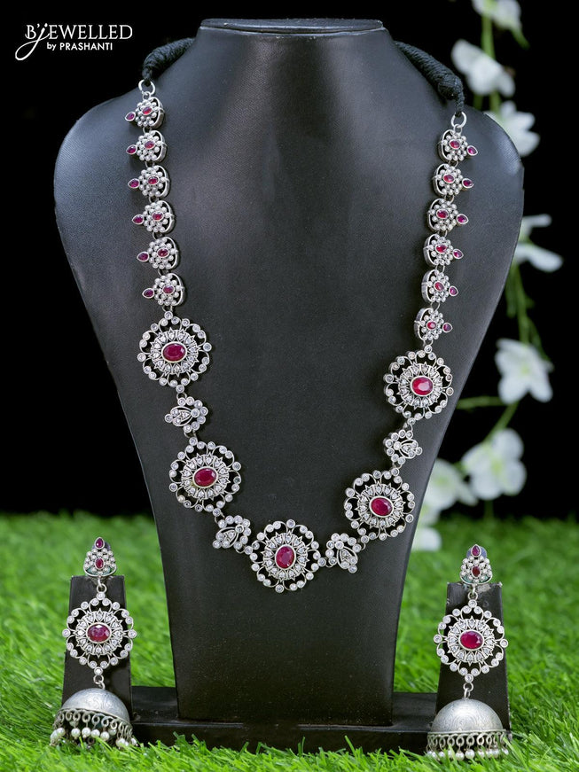 Oxidised necklace floral design with ruby stones - {{ collection.title }} by Prashanti Sarees