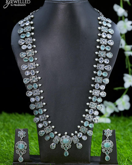 Oxidised necklace with mint green and white stones - {{ collection.title }} by Prashanti Sarees