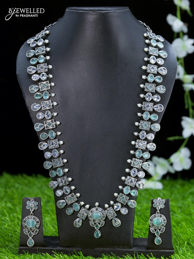 Oxidised necklace with mint green and white stones - {{ collection.title }} by Prashanti Sarees