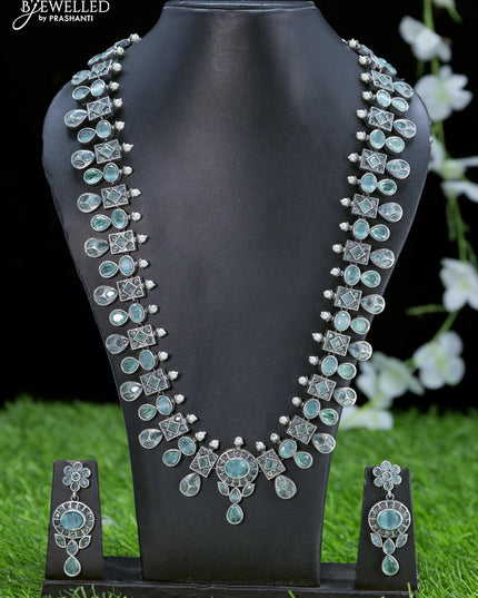 Oxidised necklace with mint green stones and pearl - {{ collection.title }} by Prashanti Sarees